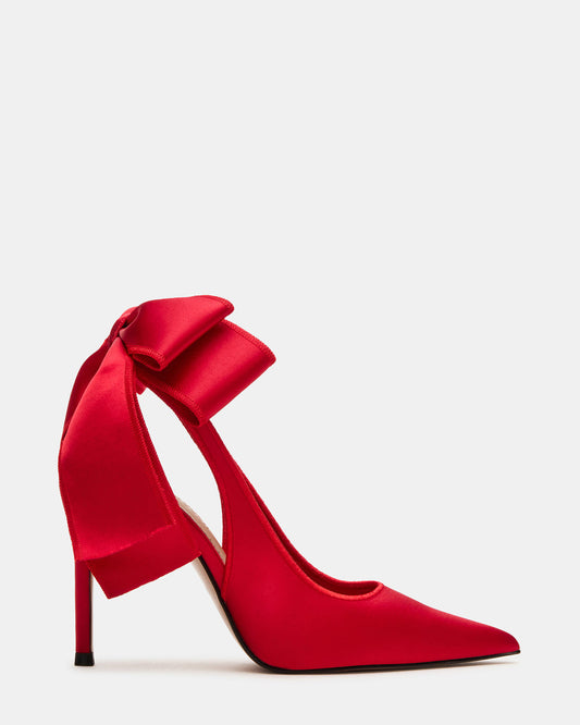 Steve Madden TEACUP Red Satin Women's Pointed-Toe Slingback Heel