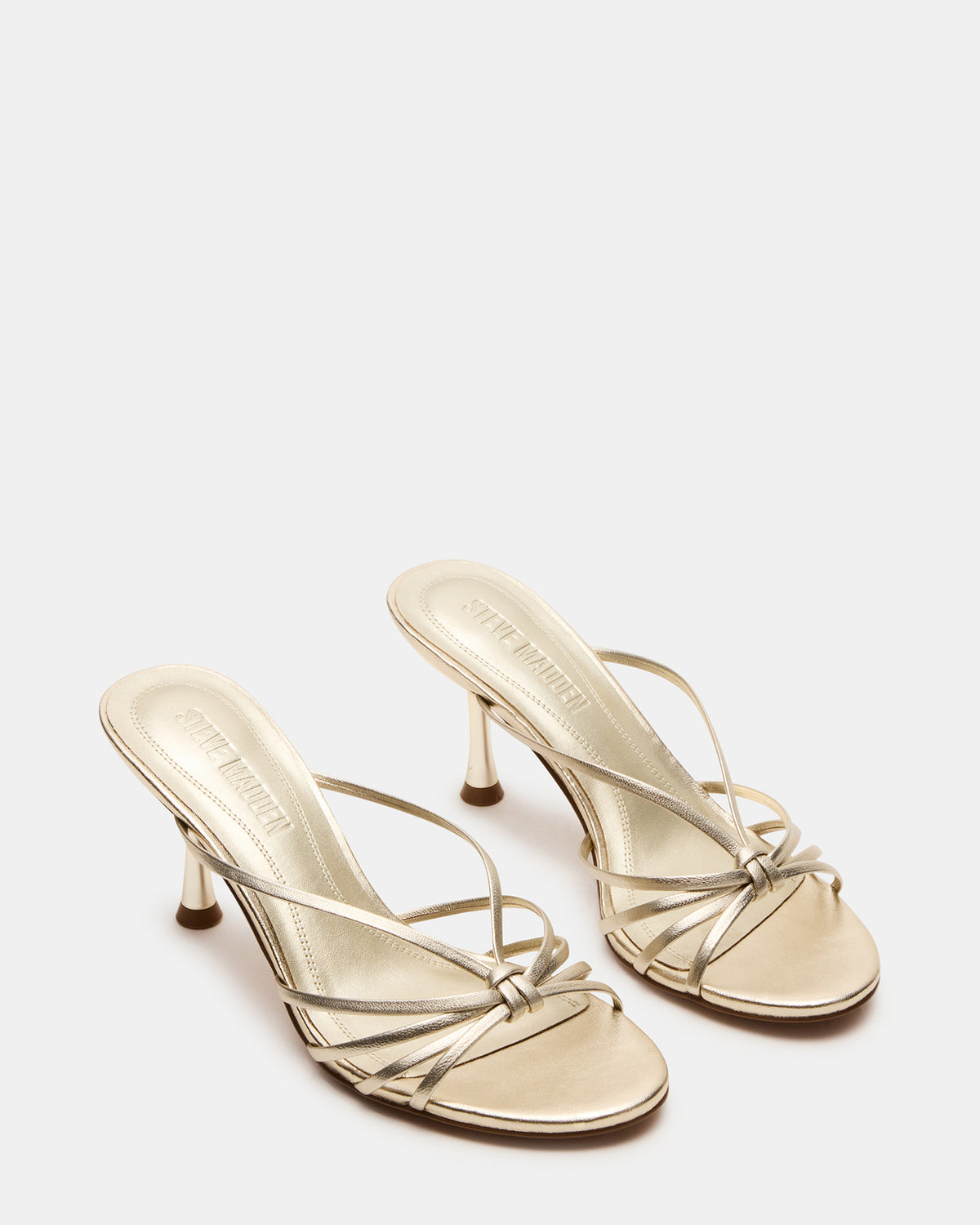 Steve Madden EDNA Champagne Leather Strappy Mule Women's Heel