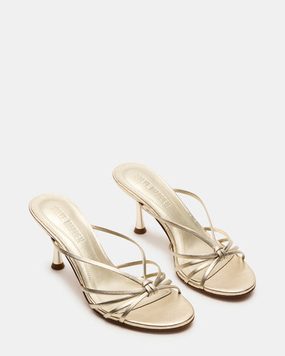 Steve Madden EDNA Champagne Leather Strappy Mule Women's Heel