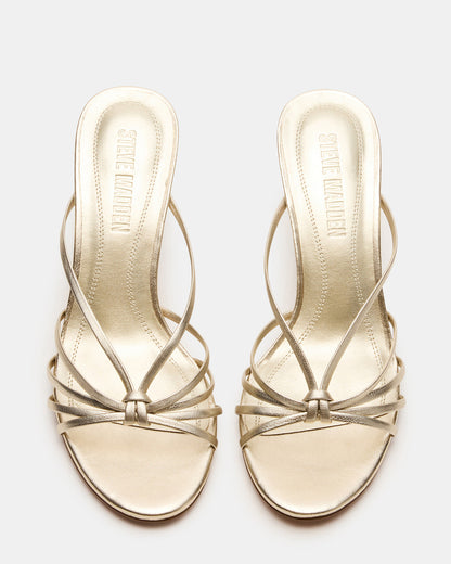 Steve Madden EDNA Champagne Leather Strappy Mule Women's Heel
