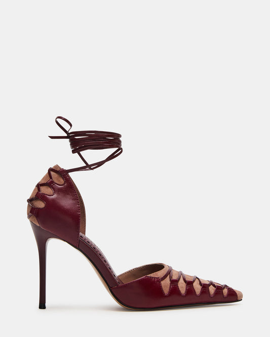 Steve Madden DANGER Burgundy Multi Pointed-Toe Lace-Up Stiletto Pump Women's Heel