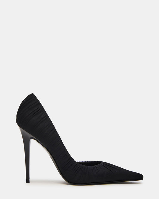 Steve Madden ELEGANT Black Ruched Pointed-Toe Stiletto Pump Women's Heel
