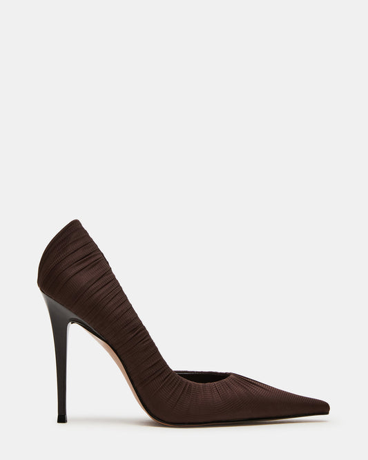 Steve Madden ELEGANT Brown Ruched Pointed-Toe Stiletto Pump Women's Heel