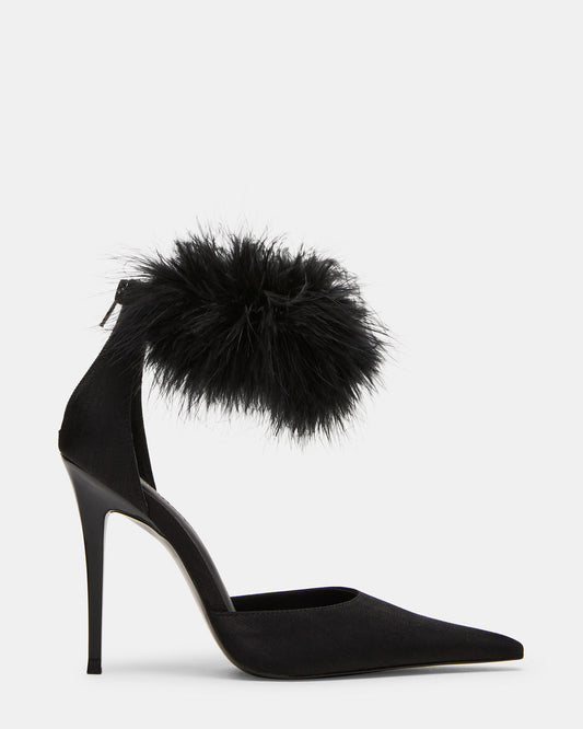 Steve Madden ELUSIVE Black Satin Pointed-Toe Stiletto Pump Women's Heel