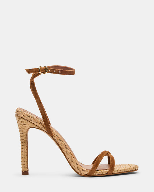 Steve Madden JYPSEY Chestnut Suede Raffia Strappy Stiletto Women's Heel