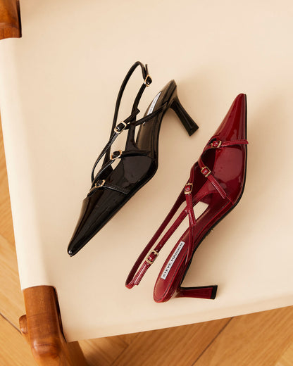 Steve Madden LIANA Wine Patent Women's Slingback Pointed-Toe Low Heel
