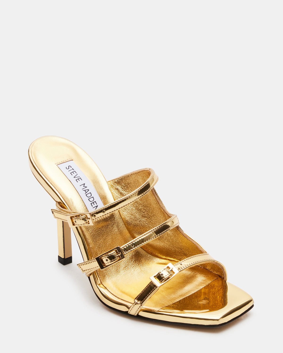Steve Madden OPULENT Gold Leather Square Toe Mule Heel | Women's Heels
