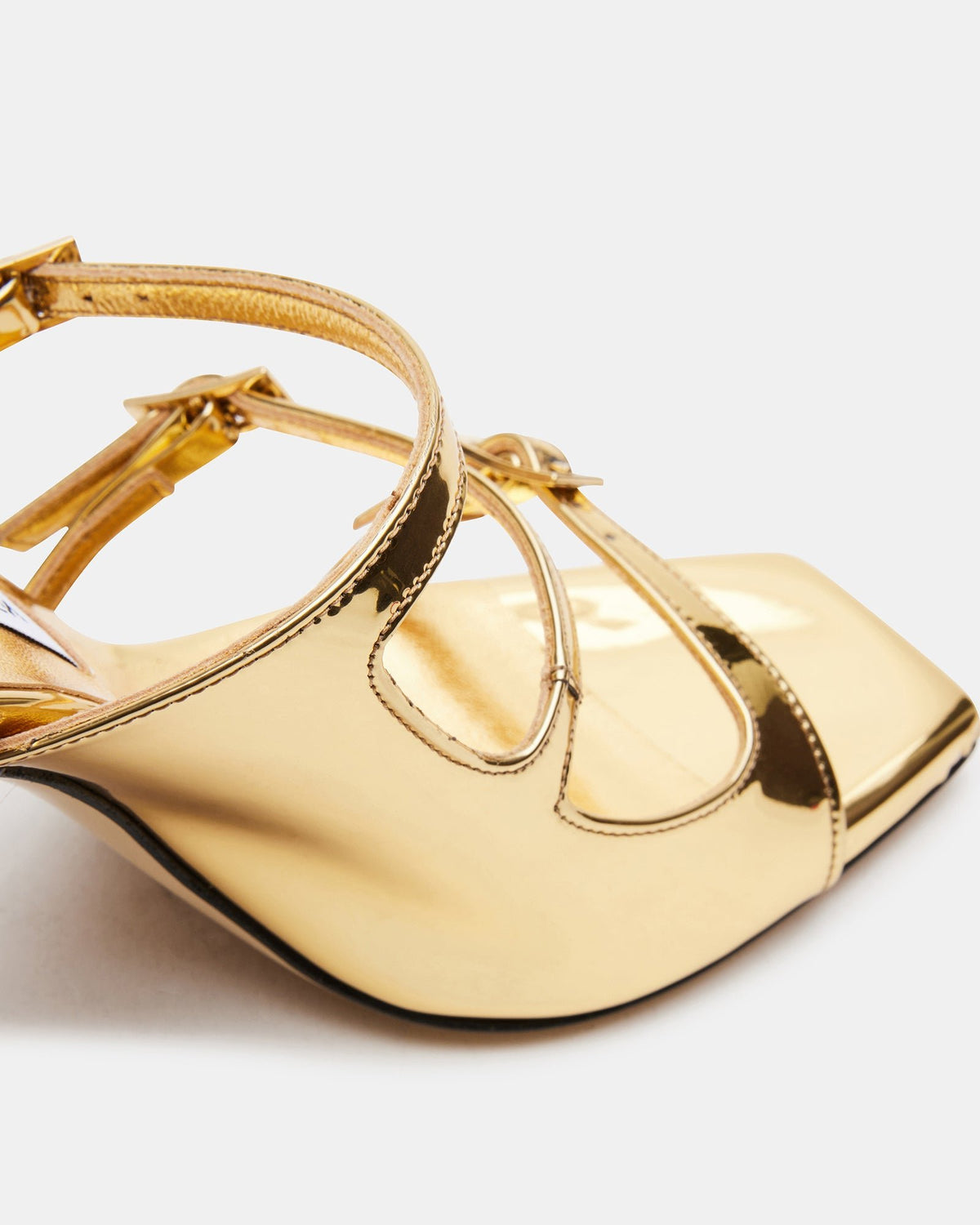 Steve Madden OPULENT Gold Leather Square Toe Mule Heel | Women's Heels
