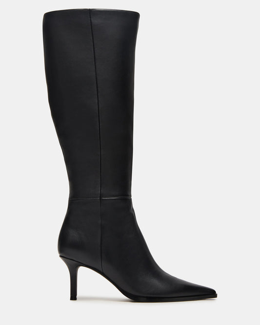 Steve Madden LINGO Black Leather Pointed-Toe Knee-High Women's Boot