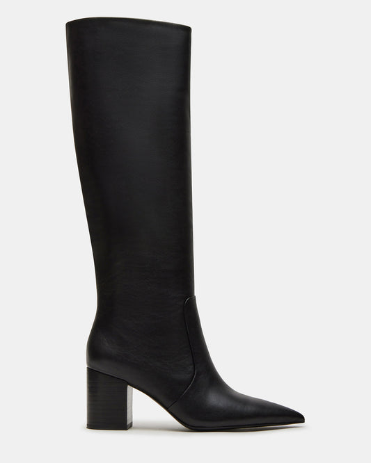 Steve Madden SKYLINE Black Leather Knee-High Pointed Toe Women's Boot