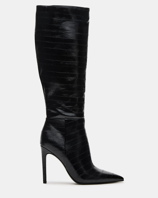 Steve Madden NITRO Black Eel Pointed-Toe Stiletto Heel Knee-High Women's Boots