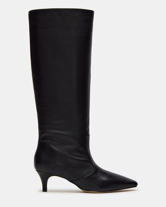 Steve Madden LANDER Black Leather Knee-High Kitten Heel Women's Boot