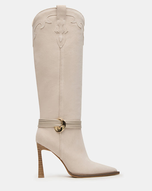 Steve Madden KYNDALL Bone Suede Pointed-Toe Stiletto Heeled Knee-High Women's Boot