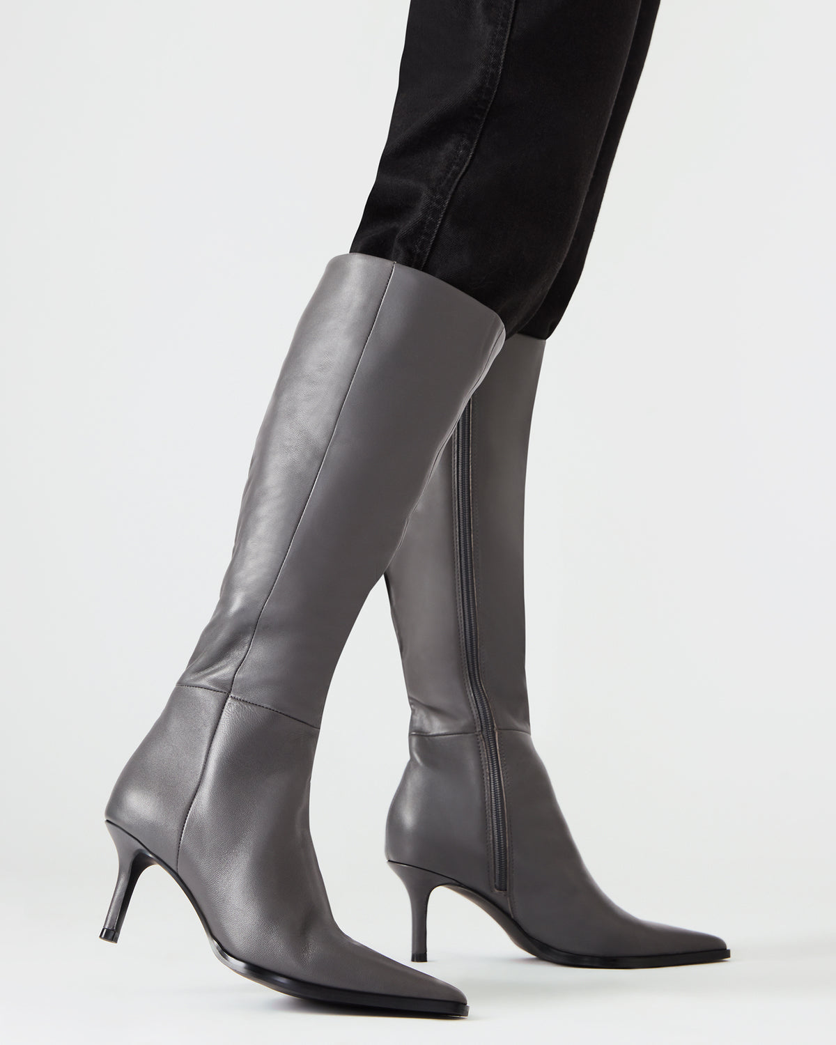 Steve Madden LINGO Grey Leather Pointed-Toe Knee-High Women's Boot