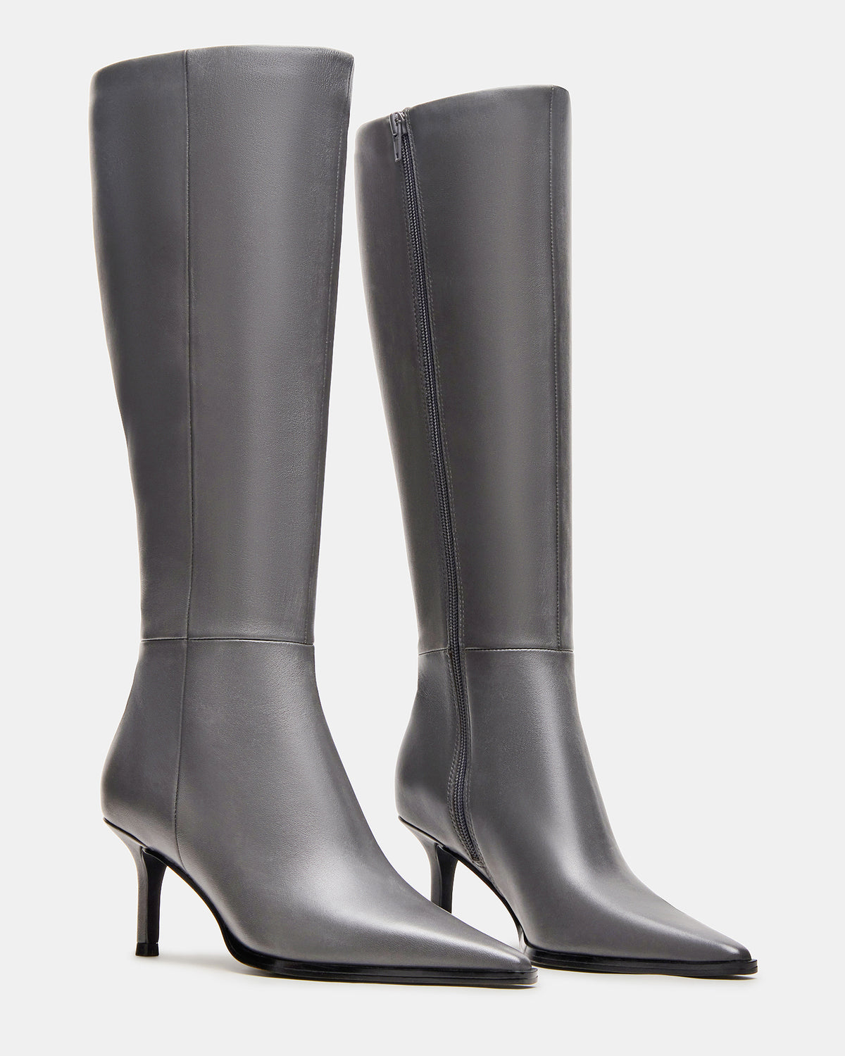 Steve Madden LINGO Grey Leather Pointed-Toe Knee-High Women's Boot