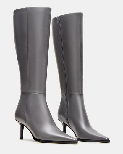 Steve Madden LINGO Grey Leather Pointed-Toe Knee-High Women's Boot
