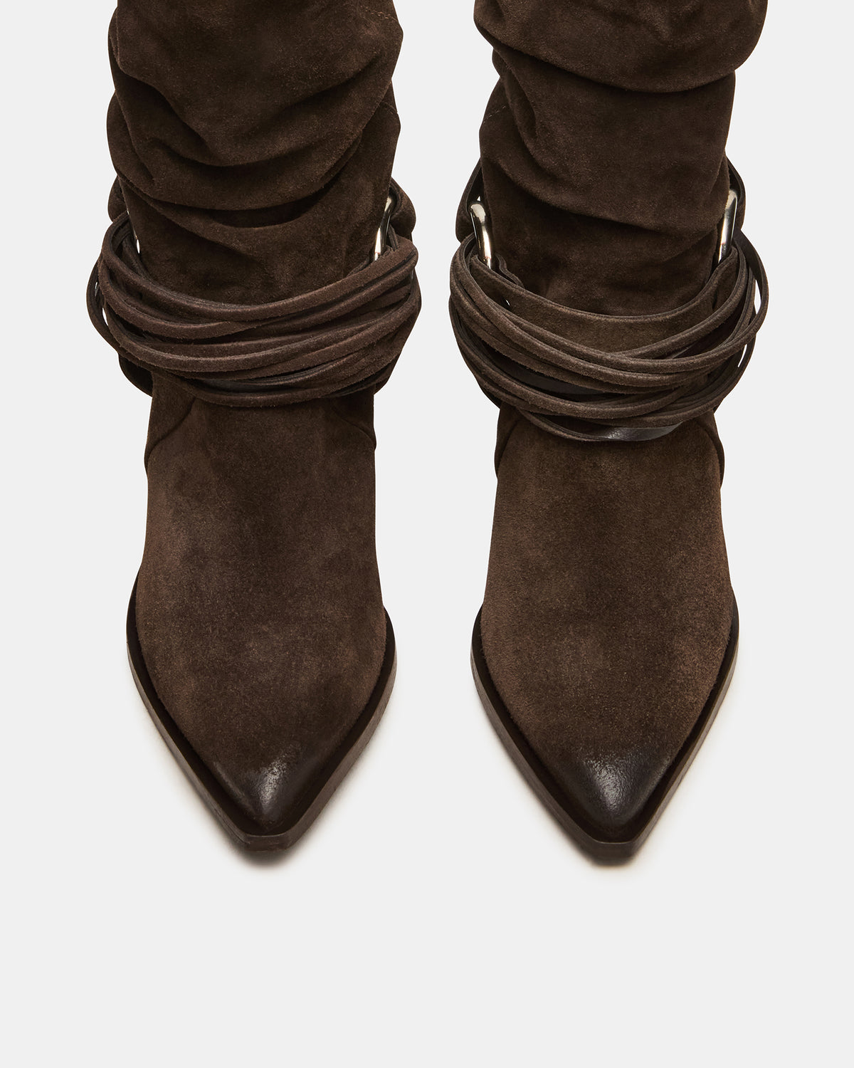 Steve Madden LAUPER Dark Taupe Suede Pointed-Toe Heeled Buckle Women's Ankle Boot