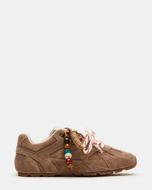 Steve Madden AZIEL Charm Taupe Suede Low-Top Lace-Up Women's Sneakers