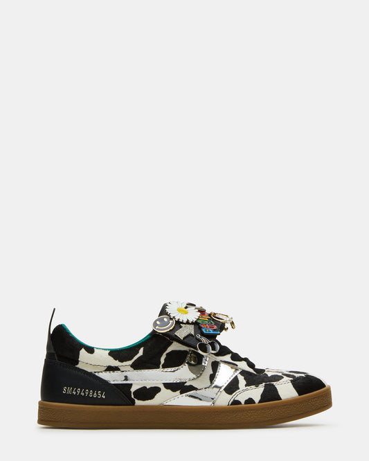 Steve Madden WYATT Black Cow Print Lace-Up Low-Top Pin Women's Sneaker