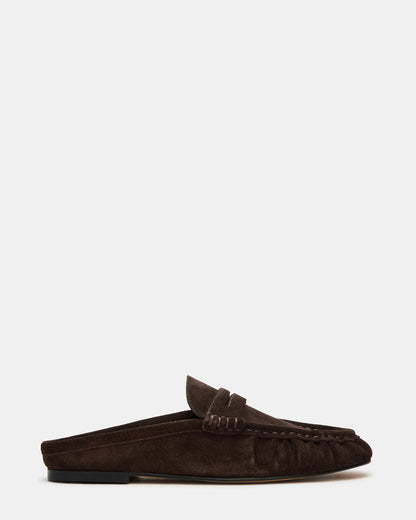 Steve Madden RAFE Chocolate Brown Suede Slip-On Mule Women's Flat