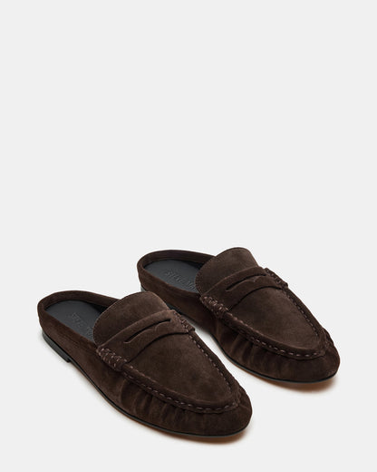 Steve Madden RAFE Chocolate Brown Suede Slip-On Mule Women's Flat