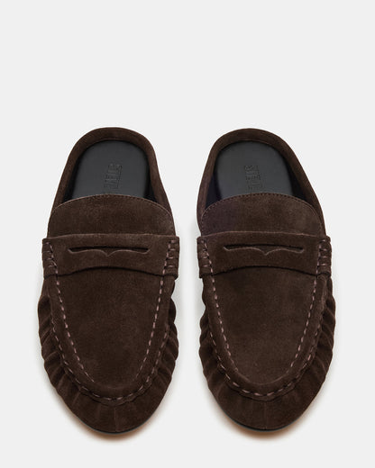 Steve Madden RAFE Chocolate Brown Suede Slip-On Mule Women's Flat