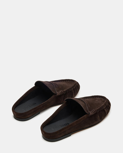 Steve Madden RAFE Chocolate Brown Suede Slip-On Mule Women's Flat