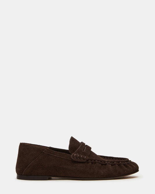 Steve Madden ROGER Chocolate Brown Suede Slip-On Women's Loafer