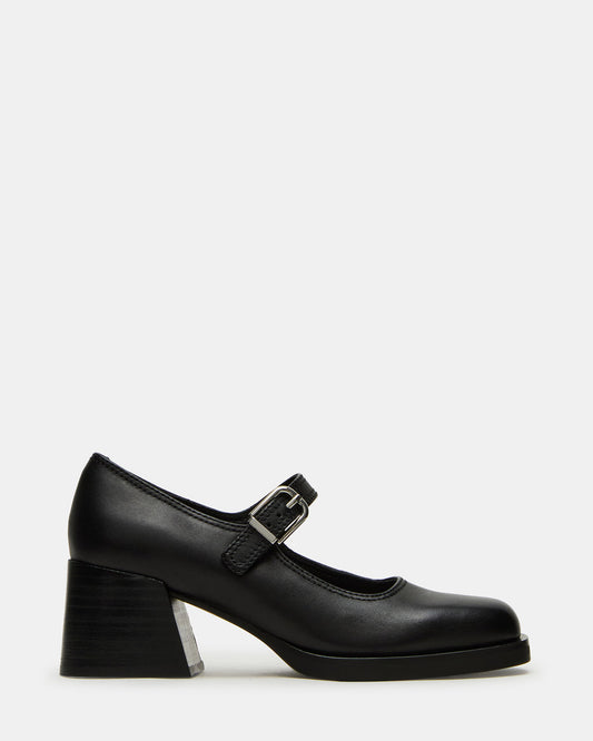 Steve Madden LISBON Black Leather Square-Toe Mary Jane Women's Loafer