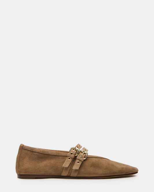 Steve Madden LYDIA Taupe Suede Square-Toe Mary Jane Ballet Women's Flat