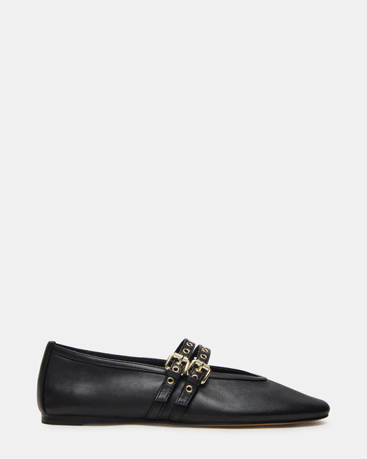 Steve Madden LYDIA Black Leather Square-Toe Mary Jane Ballet Women's Flat
