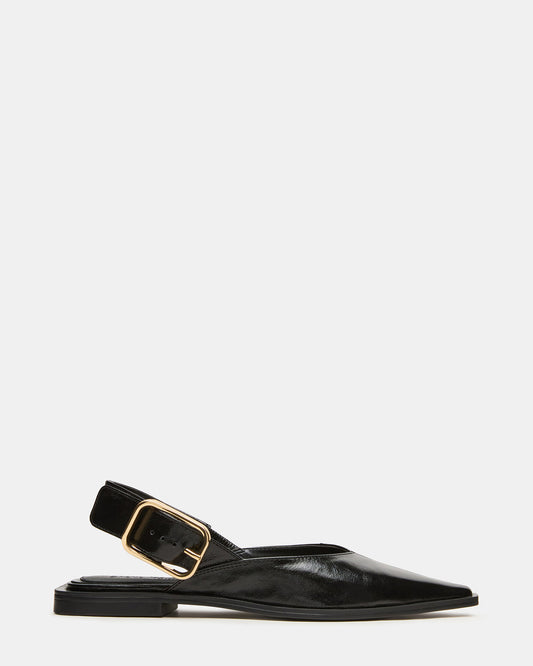 Steve Madden SHAY Black Leather Pointed-Toe Slingback Ballet Women's Flat