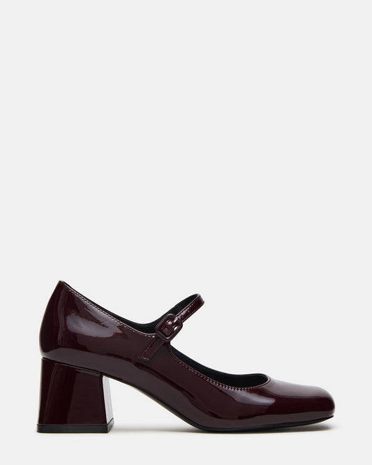Steve Madden DARCEY Wine Patent Square-Toe Mary Jane Block Heel Women's Loafer