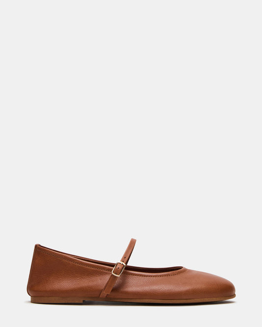 Steve Madden BESETTE Tan Leather Mary Jane Ballet Women's Flat