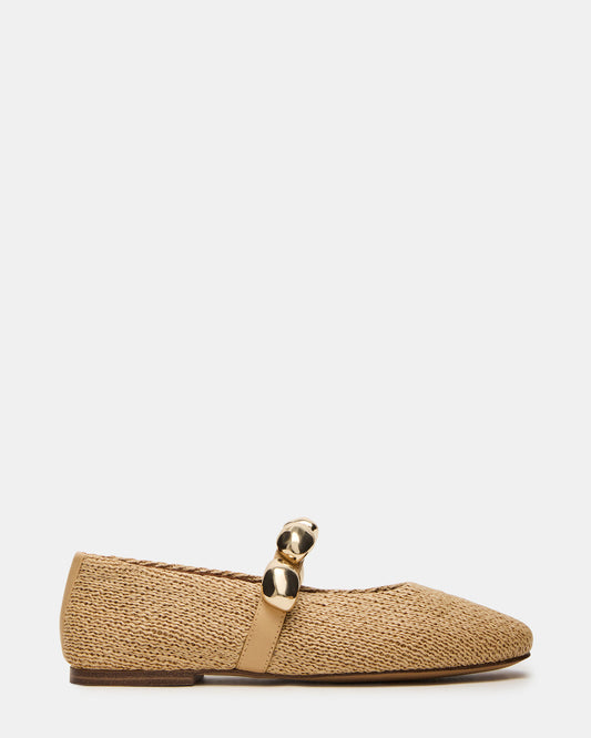 Steve Madden POPPIN Natural Raffia Mary Jane Ballet Women's Flat