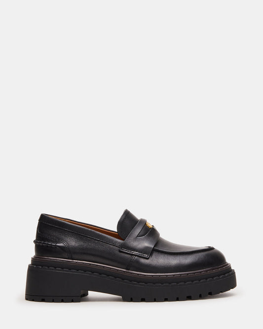 Steve Madden RAFTUS Black Leather Platform Lug Women's Loafer