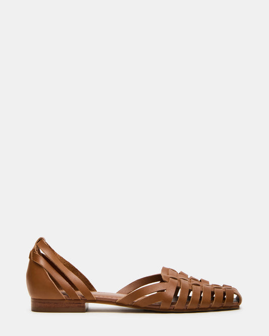 Steve Madden MEDLIN Tan Leather Square-Toe Fisherman Women's Flat