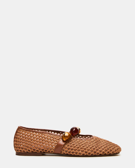 Steve Madden POPPIN Brown Raffia Mary Jane Ballet Women's Flat