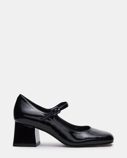 Steve Madden DARCEY Black Patent Square-Toe Mary Jane Block Heel Women's Loafer