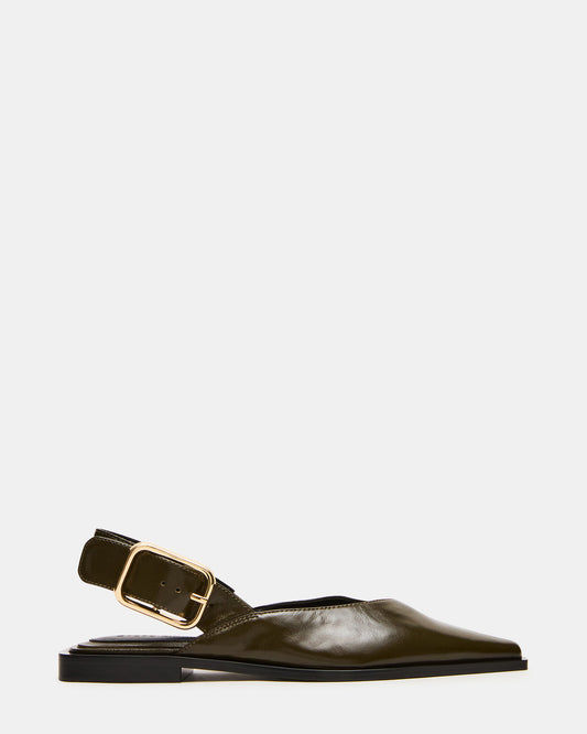 Steve Madden SHAY Olive Leather Pointed-Toe Slingback Ballet Women's Flat