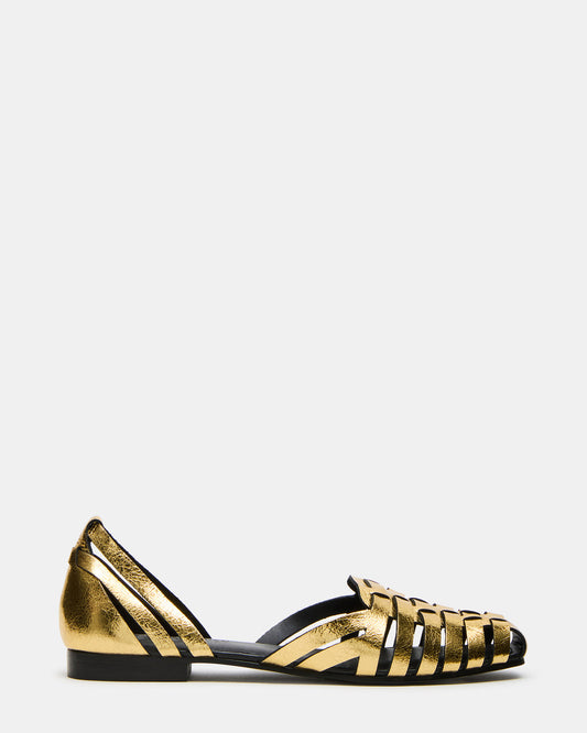 Steve Madden MEDLIN Gold Leather Square-Toe Fisherman Women's Flat