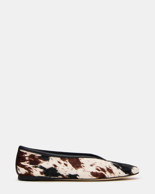 Steve Madden LENI Brown Cow Print Square-Toe Ballet Women's Flat