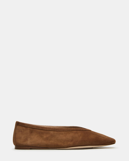 Steve Madden LENI Chestnut Suede Square-Toe Ballet Women's Flat