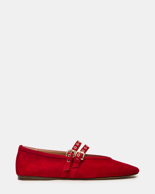 Steve Madden LYDIA Red Suede Square-Toe Mary Jane Ballet Women's Flat