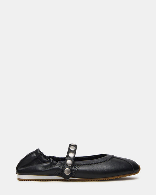Steve Madden ANAYA Black Leather Studs Mary Jane Ballet Women's Flat