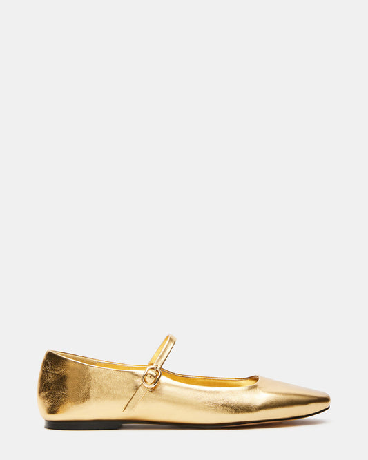 Steve Madden MAPLE Gold Leather Women's Mary Jane Ballet Flat