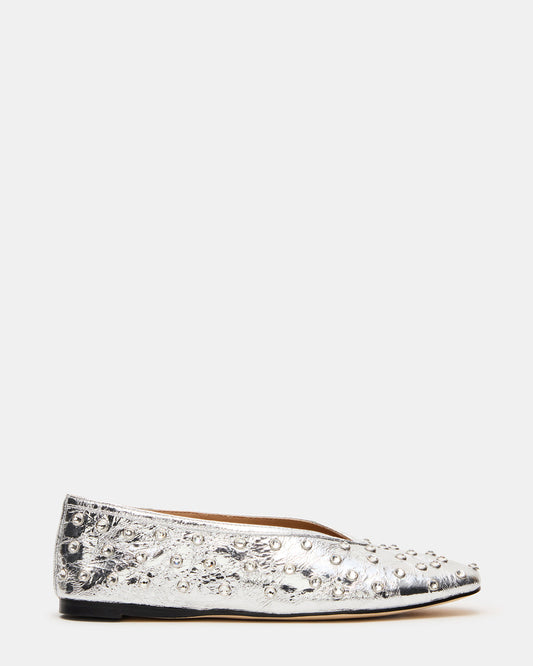 Steve Madden LENI Silver Rhinestones Square-Toe Ballet Women's Flat