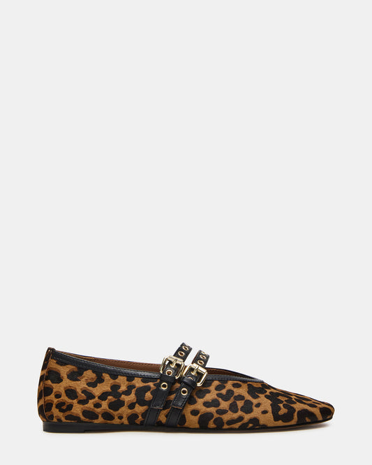 Steve Madden LYDIA Leopard Square-Toe Mary Jane Ballet Women's Flat