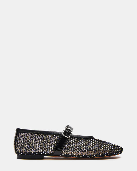 Steve Madden DREAMING Black Mesh Rhinestone Mary Jane | Women's Flats