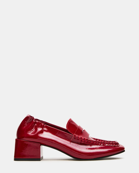 Steve Madden ESTEE Red Crinkle Patent Square-Toe Heeled Women's Loafer